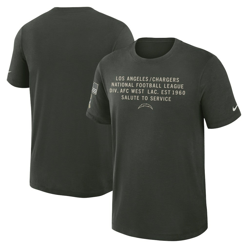 Nike Los Angeles Chargers 2025 Salute to Service Sideline Slub Dri-FIT T-Shirt Dark Green