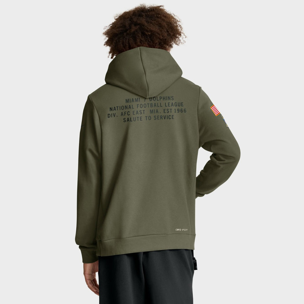 Nike Miami Dolphins 2025 Salute to Service Sideline Standard Issue Dri-FIT Hoodie Olive