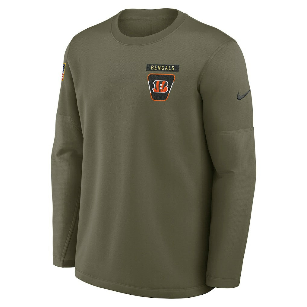 Nike Cincinnati Bengals 2025 Salute to Service Sideline Coaches Therma-FIT Long Sleeve Shirt Olive