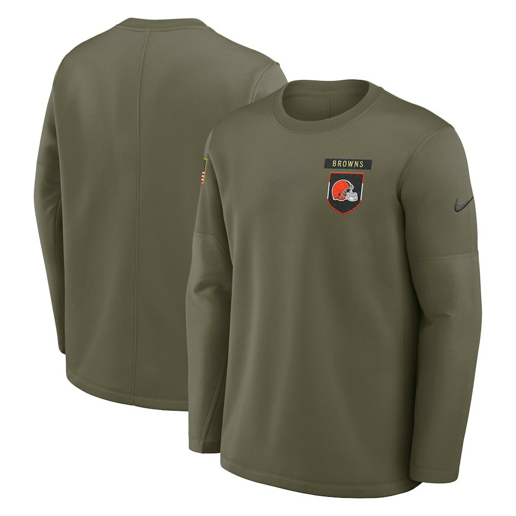Nike Cleveland Browns 2025 Salute to Service Sideline Coaches Therma-FIT Long Sleeve Shirt Olive