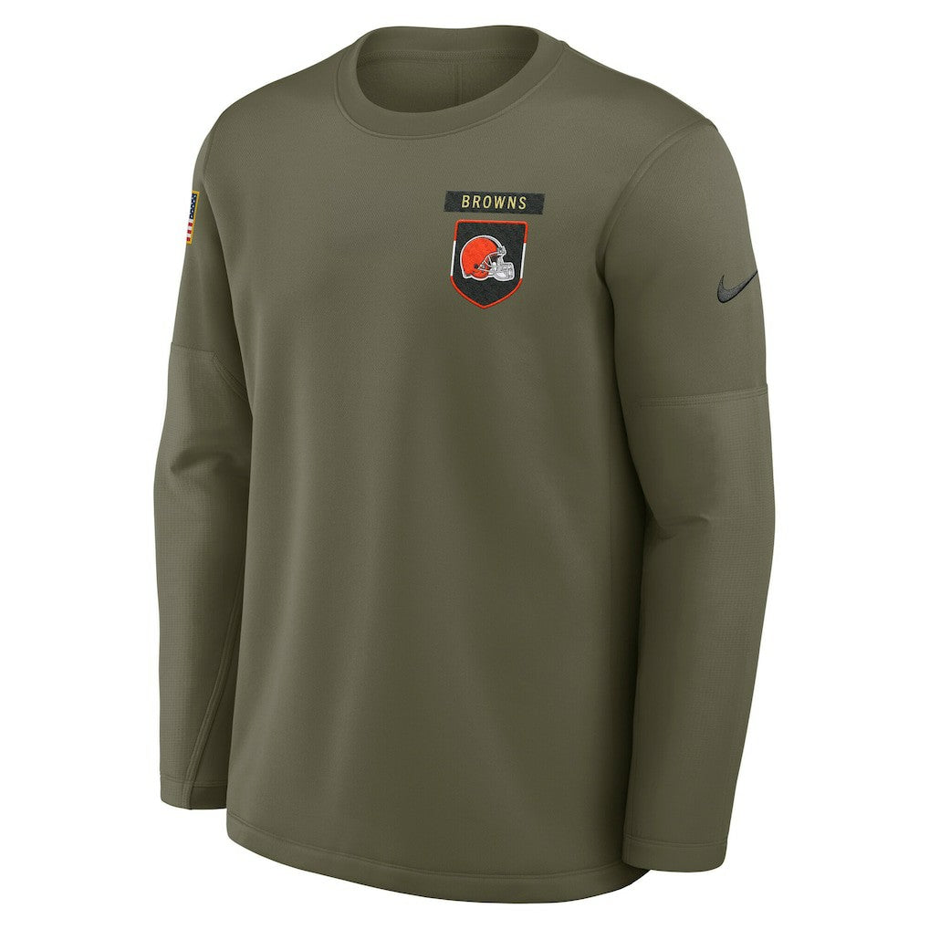 Nike Cleveland Browns 2025 Salute to Service Sideline Coaches Therma-FIT Long Sleeve Shirt Olive