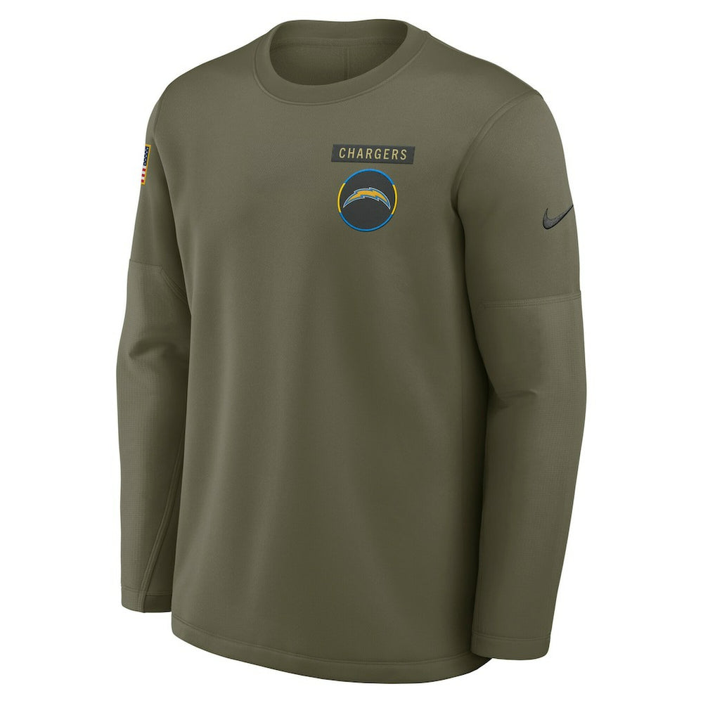 Nike Los Angeles Chargers 2025 Salute to Service Sideline Coaches Therma-FIT Long Sleeve Shirt Olive