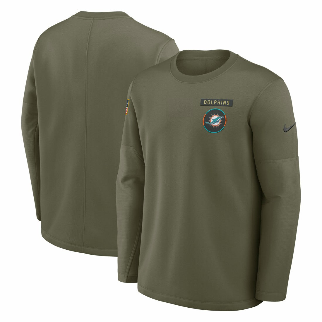 Nike Miami Dolphins 2025 Salute to Service Sideline Coaches Therma-FIT Long Sleeve Shirt Olive