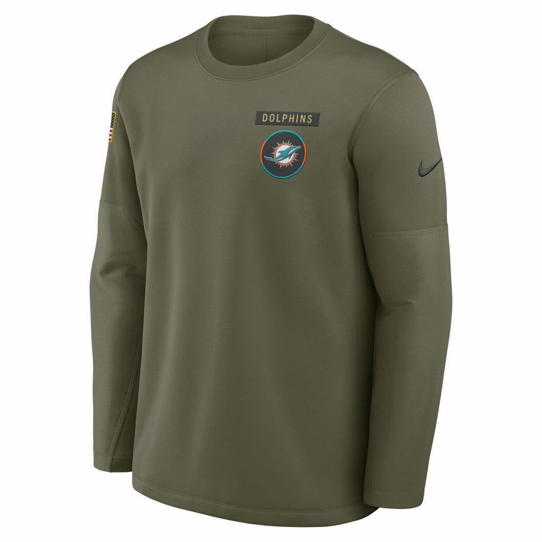 Nike Miami Dolphins 2025 Salute to Service Sideline Coaches Therma-FIT Long Sleeve Shirt Olive