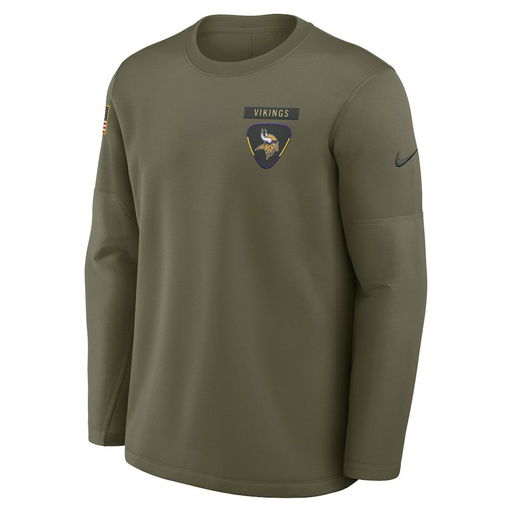 Nike Minnesota Vikings 2025 Salute to Service Sideline Coaches Therma-FIT Long Sleeve Shirt Olive