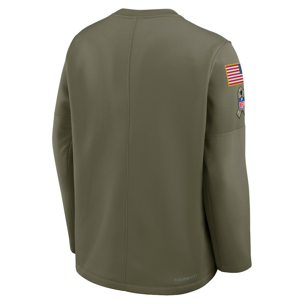 Nike Minnesota Vikings 2025 Salute to Service Sideline Coaches Therma-FIT Long Sleeve Shirt Olive