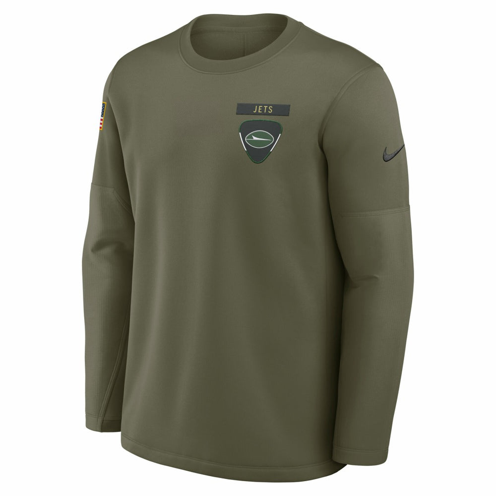 Nike New York Jets 2025 Salute to Service Sideline Coaches Therma-FIT Long Sleeve Shirt Olive