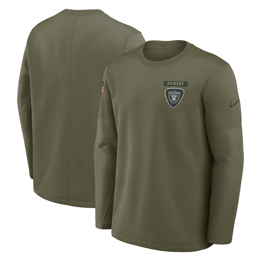Nike Las Vegas Raiders 2025 Salute to Service Sideline Coaches Therma-FIT Long Sleeve Shirt Olive