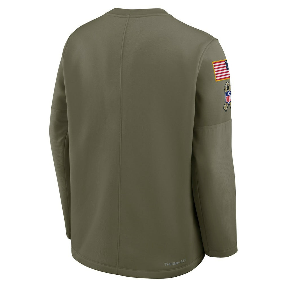 Nike San Francisco 49ers 2025 Salute to Service Sideline Coaches Therma-FIT Long Sleeve Shirt Olive