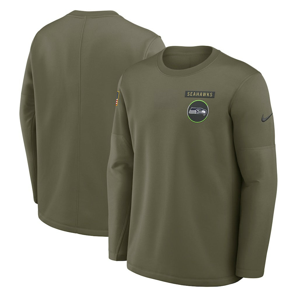 Nike Seattle Seahawks 2025 Salute to Service Sideline Coaches Therma-FIT Long Sleeve Shirt Olive