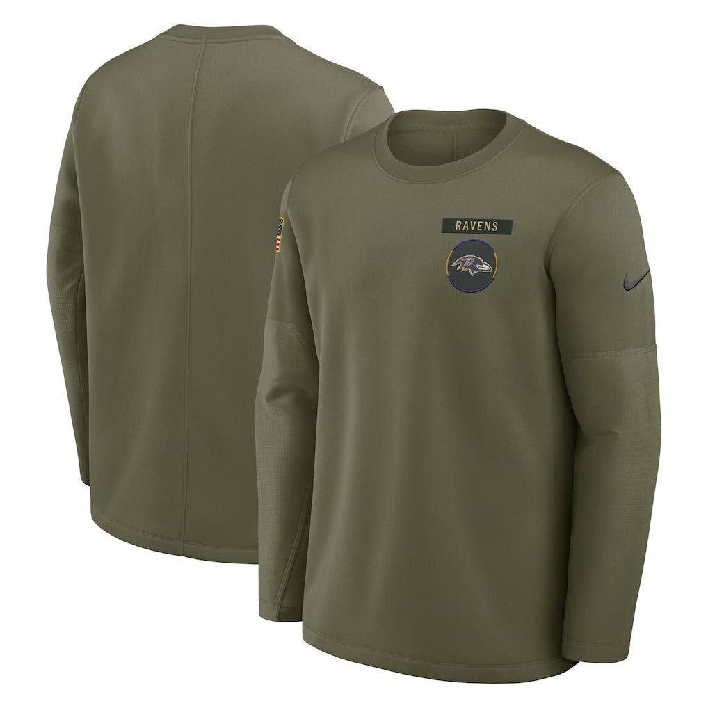 Nike Baltimore Ravens 2025 Salute to Service Sideline Coaches Therma-FIT Long Sleeve Shirt Olive