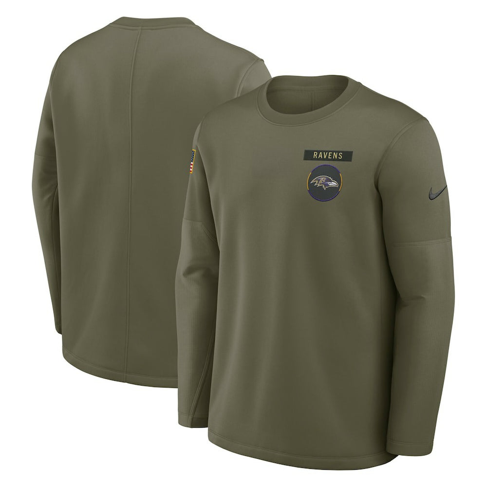 Nike Baltimore Ravens 2025 Salute to Service Sideline Coaches Therma-FIT Long Sleeve Shirt Olive