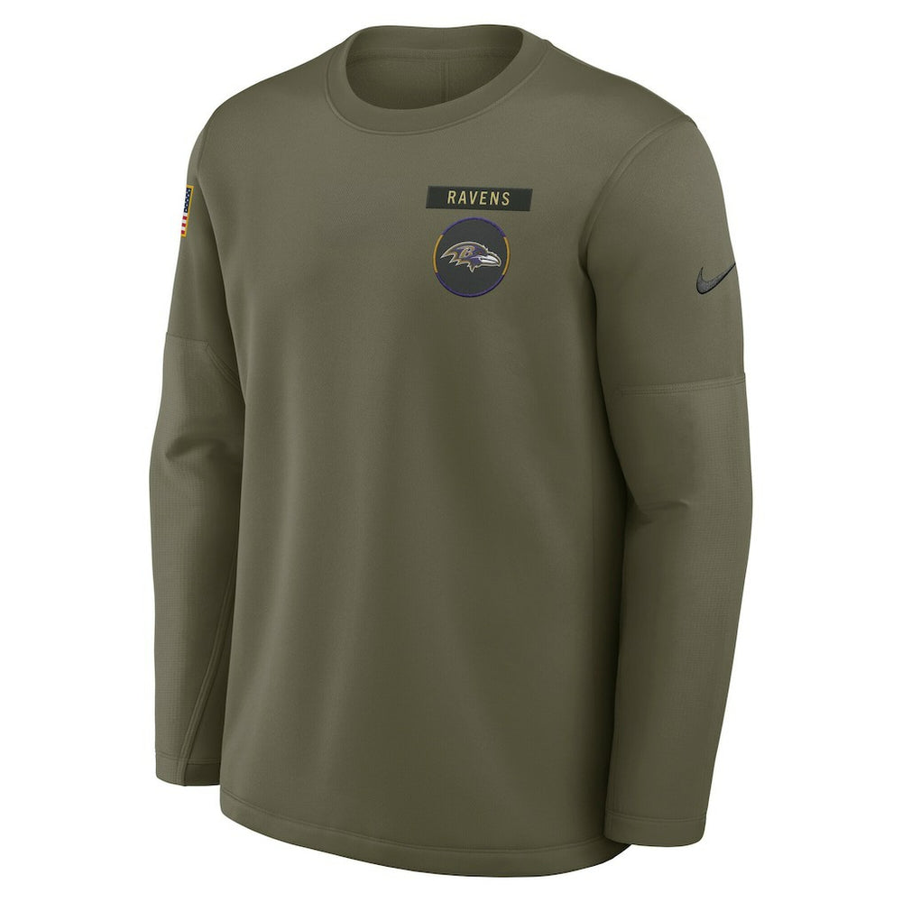Nike Baltimore Ravens 2025 Salute to Service Sideline Coaches Therma-FIT Long Sleeve Shirt Olive