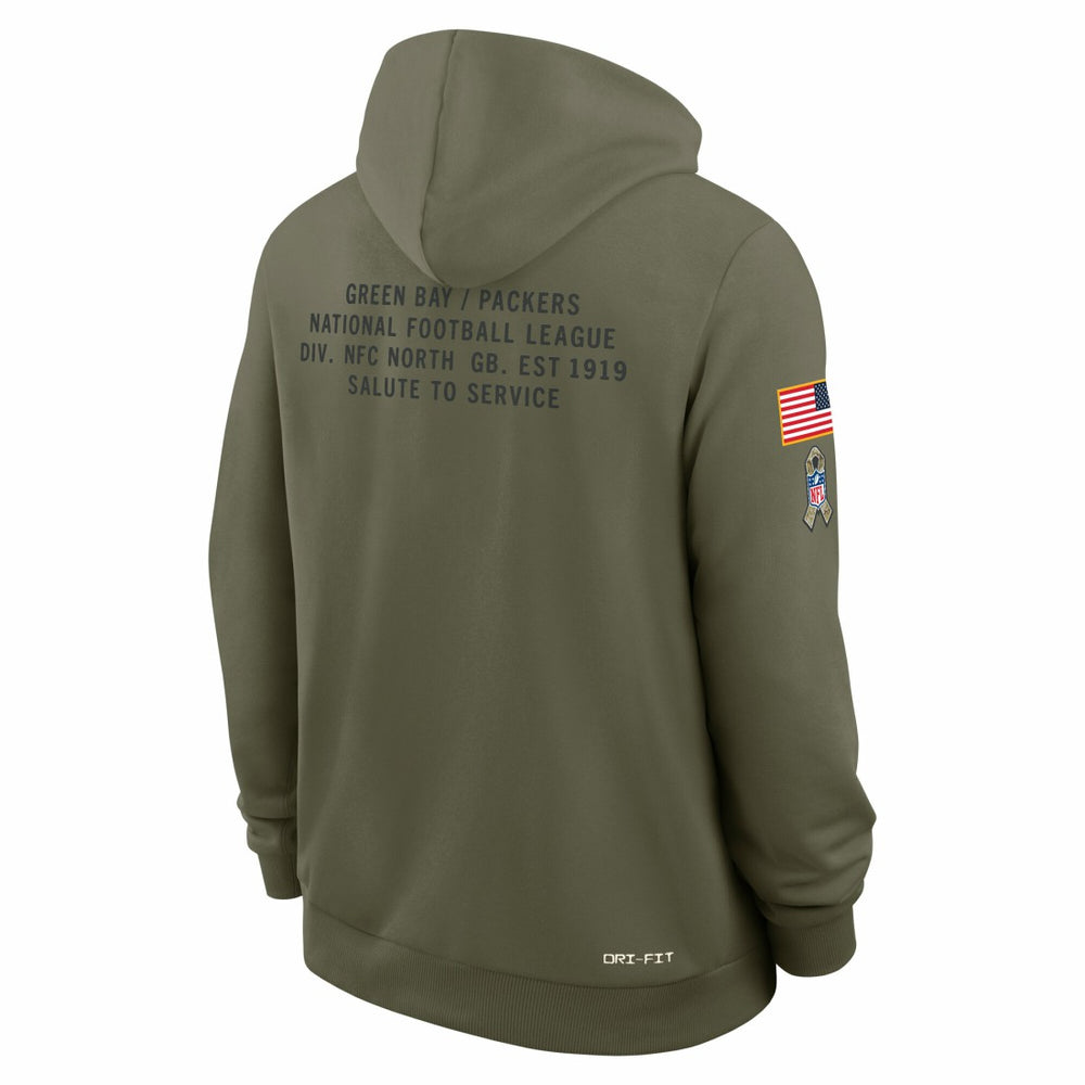 Nike Green Bay Packers Big & Tall 2025 Salute to Service Sideline Dominant Force Dri-FIT Hoodie Olive