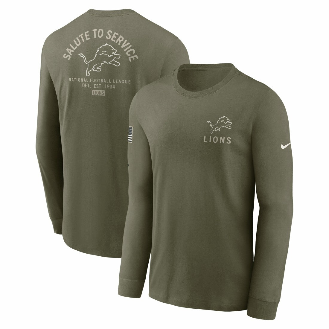Nike Detroit Lions 2025 Salute to Service Sideline Long Sleeve T-Shirt Olive
