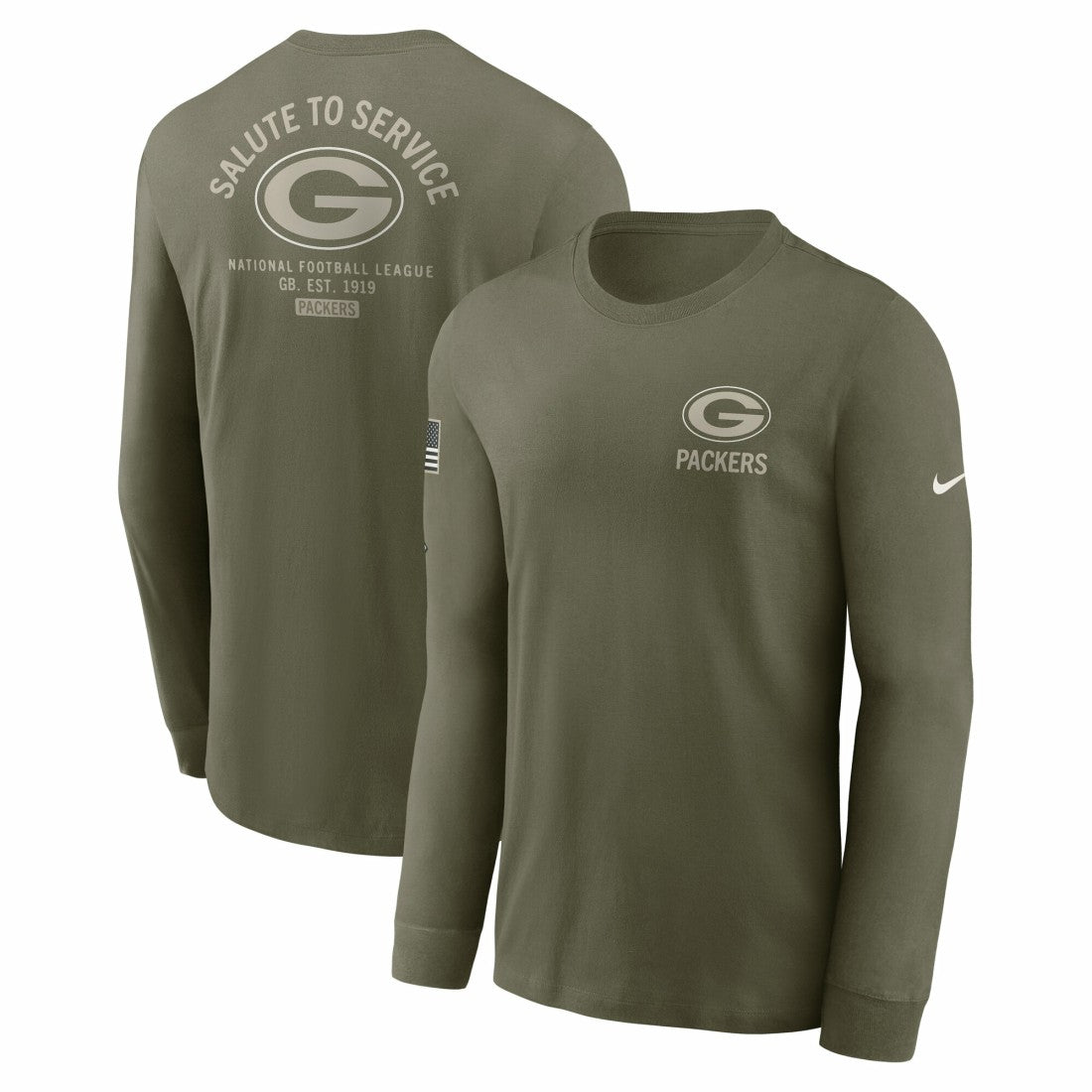 Nike Green Bay Packers 2025 Salute to Service Sideline Long Sleeve T-Shirt Olive