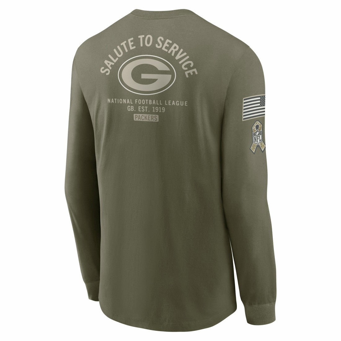 Nike Green Bay Packers 2025 Salute to Service Sideline Long Sleeve T-Shirt Olive