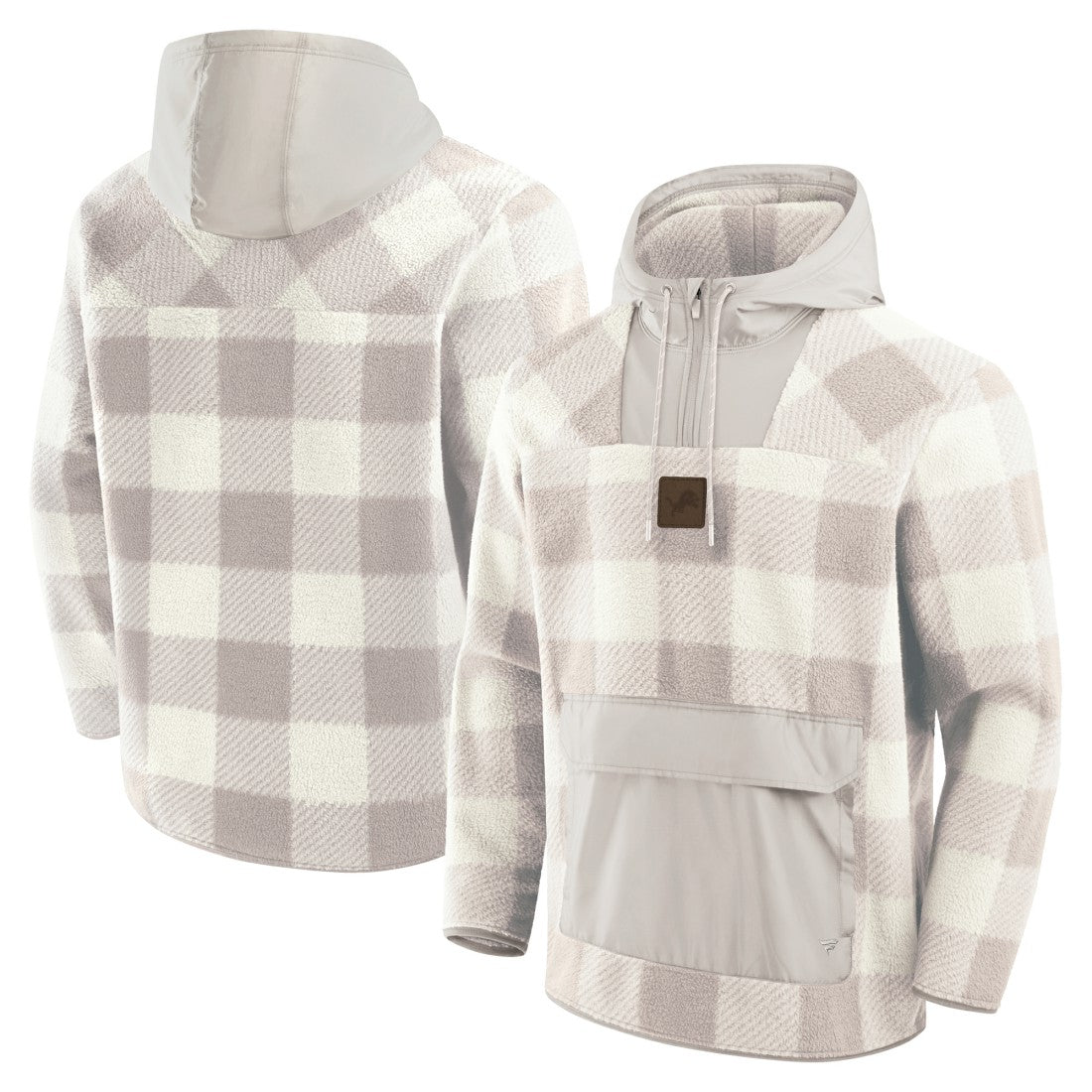 Fanatics Detroit Lions Elements Plaid Polar Fleece Quarter-Zip Hoodie Gray