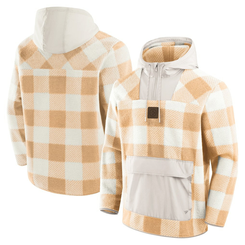 Fanatics Pittsburgh Steelers Elements Plaid Polar Fleece Quarter-Zip Hoodie Tan