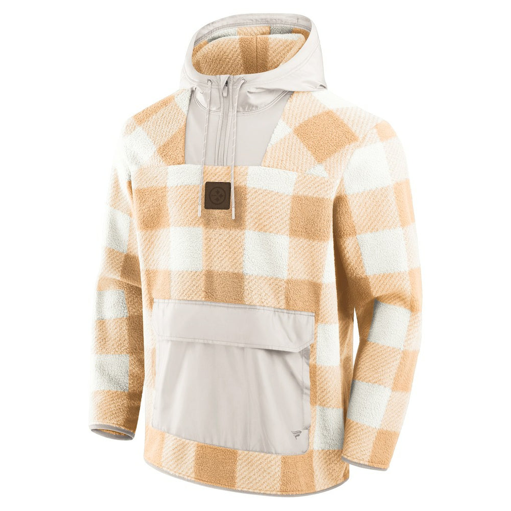 Fanatics Pittsburgh Steelers Elements Plaid Polar Fleece Quarter-Zip Hoodie Tan