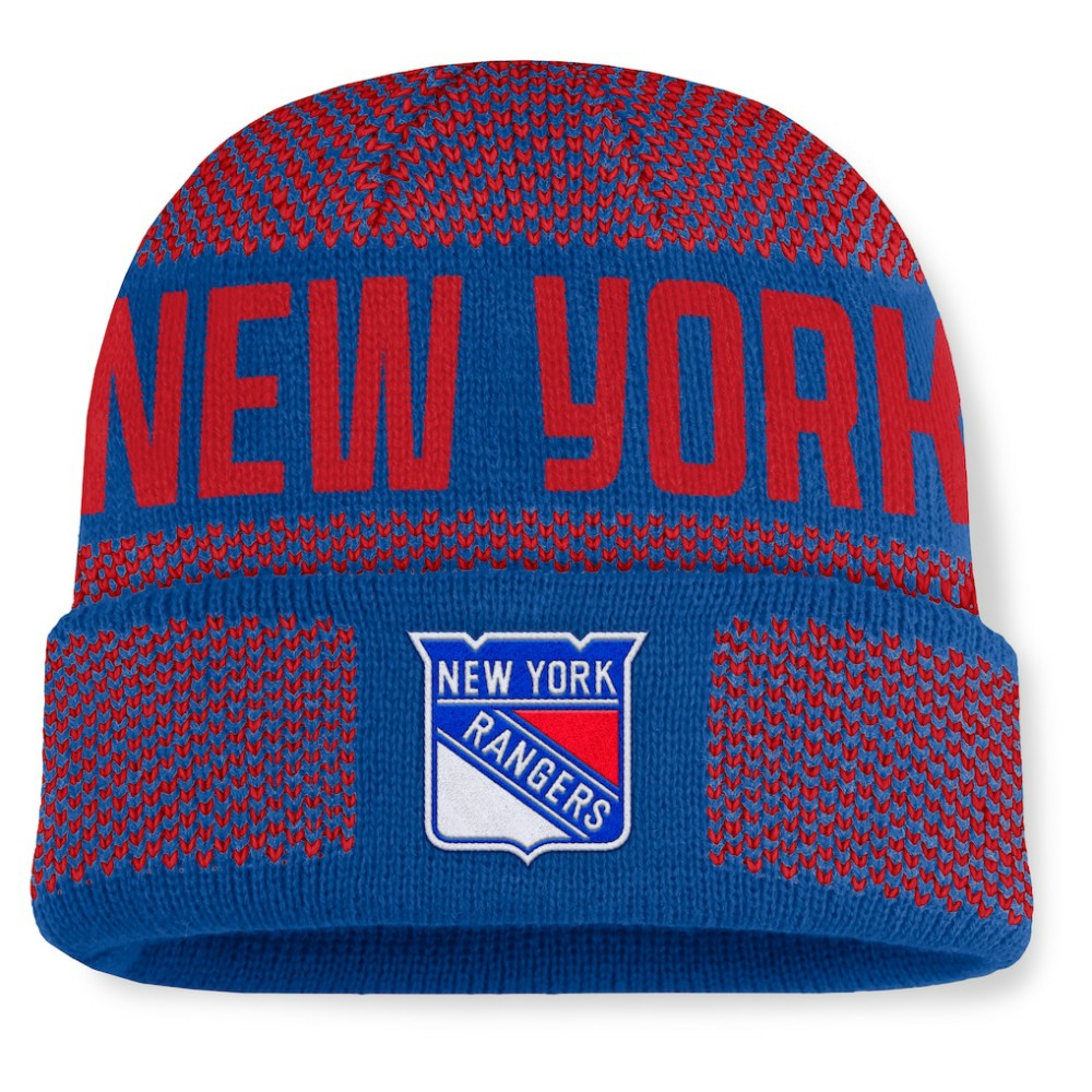 New York Rangers Fanatics Fundamentals Shelter Cuffed Knit Hat - Blue/Red - NHL 202777525