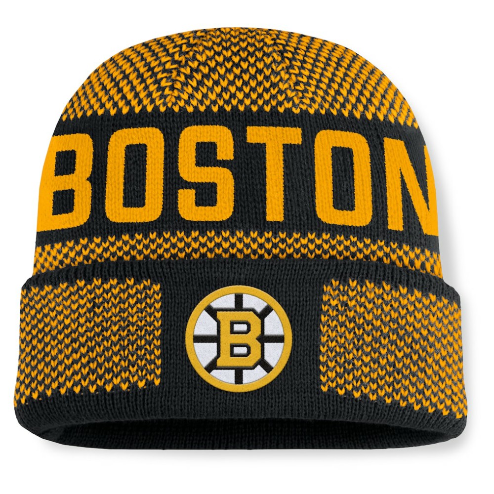 Boston Bruins Fanatics Fundamentals Shelter Cuffed Knit Hat - Black/Gold - NHL 202777549