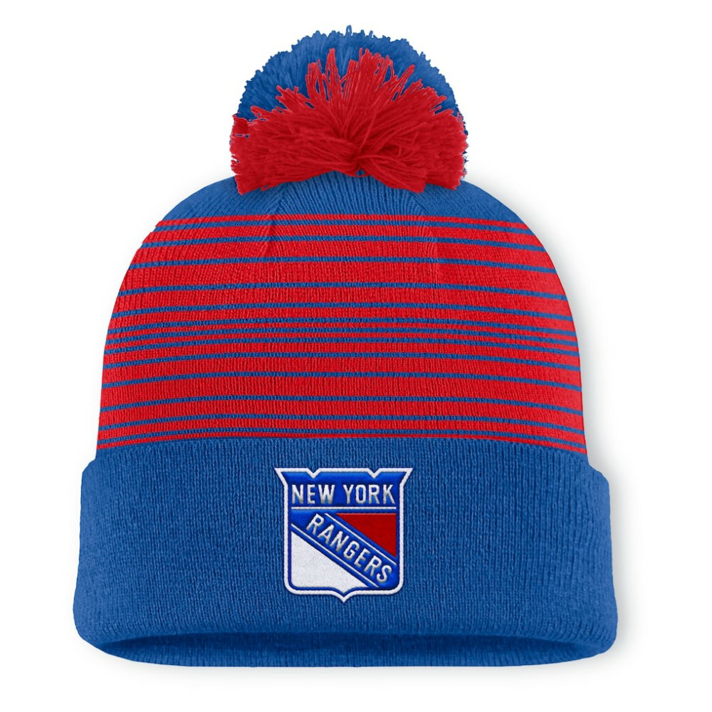 New York Rangers Fanatics Fundamental Spirit Cuffed Pom Knit Hat - Blue - NHL 202777562