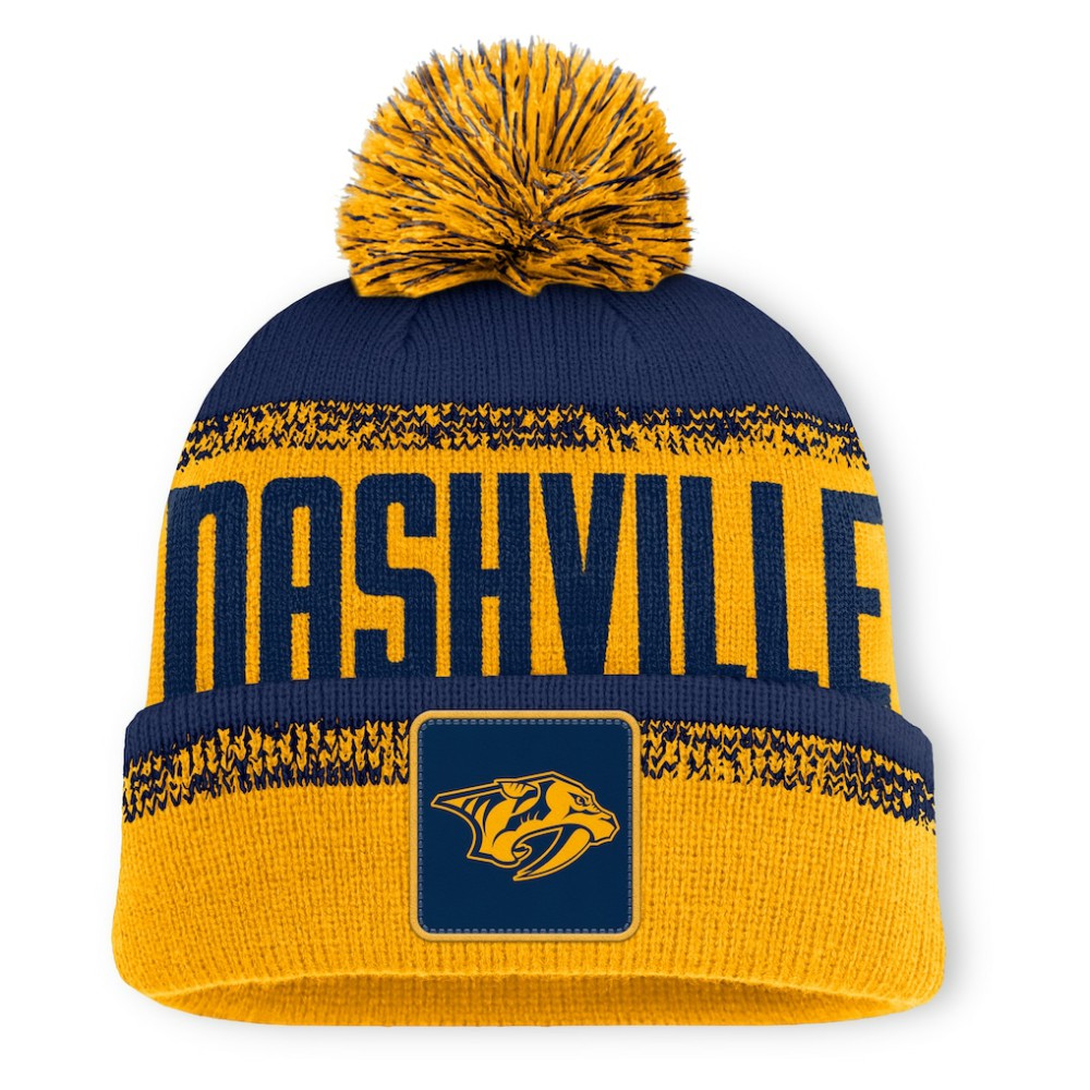 Nashville Predators Fanatics Fundamentals Thrive Cuffed Knit Hat with Pom - Gold/Navy - NHL 202777575