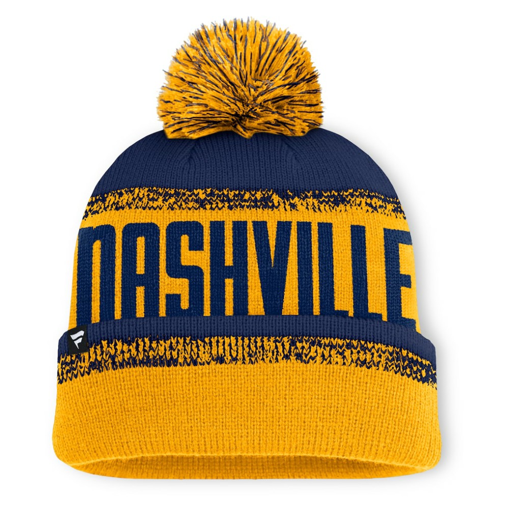 Nashville Predators Fanatics Fundamentals Thrive Cuffed Knit Hat with Pom - Gold/Navy - NHL 202777575