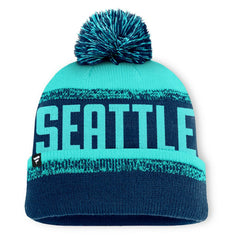Seattle Kraken Fanatics Fundamentals Thrive Cuffed Knit Hat with Pom - Deep Sea Blue/Light Blue - NHL 202777583