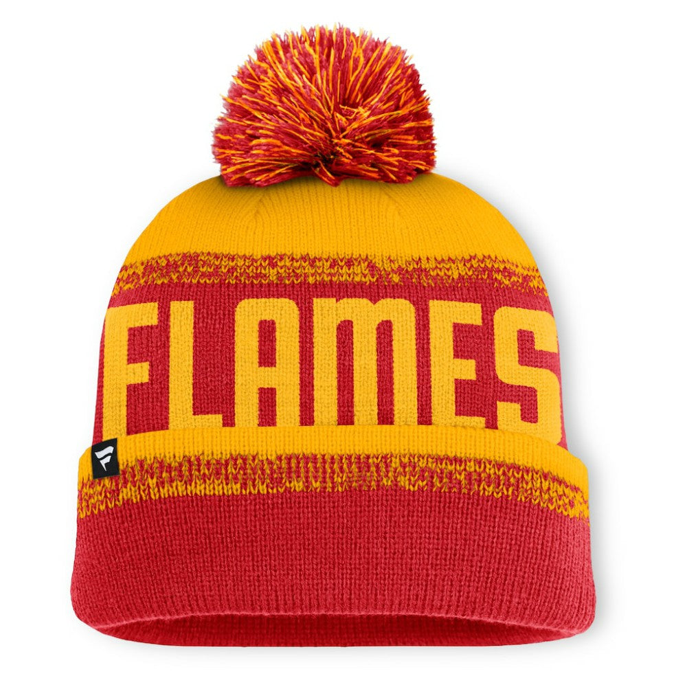 Calgary Flames Fanatics Fundamentals Thrive Cuffed Knit Hat with Pom - Red/Gold - NHL 202777602
