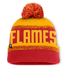 Calgary Flames Fanatics Fundamentals Thrive Cuffed Knit Hat with Pom - Red/Gold - NHL 202777602