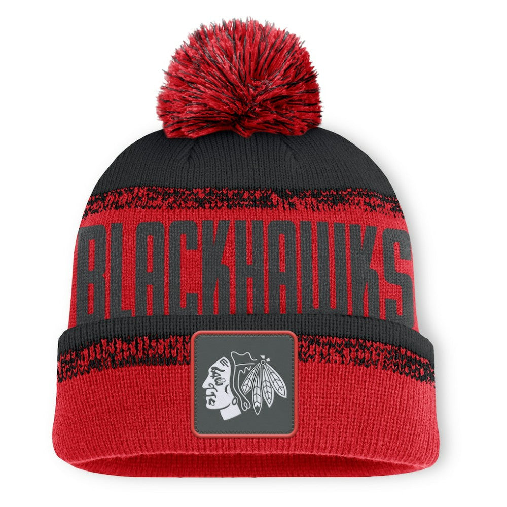 Chicago Blackhawks Fanatics Fundamentals Thrive Cuffed Knit Hat with Pom - Red/Black - NHL 202777604