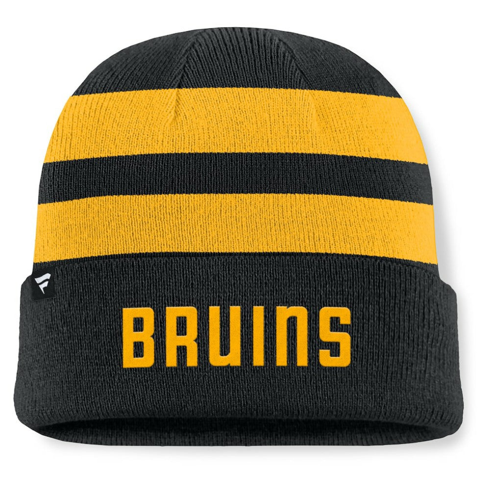 Boston Bruins Fanatics Fundamental Swipe Stripe Cuffed Knit Hat - Black/Gold - NHL 202777607