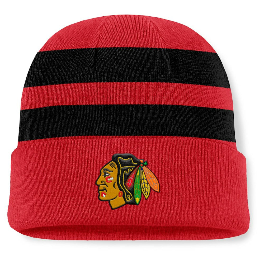 Chicago Blackhawks Fanatics Fundamental Swipe Stripe Cuffed Knit Hat - Red/Black - NHL 202777608