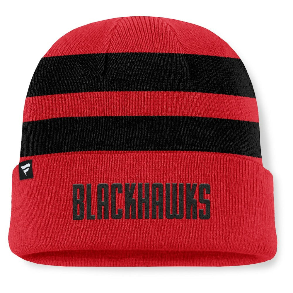 Chicago Blackhawks Fanatics Fundamental Swipe Stripe Cuffed Knit Hat - Red/Black - NHL 202777608
