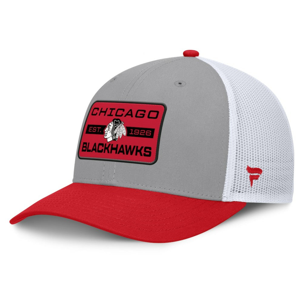 Chicago Blackhawks Fanatics Fundamental Adapt Trucker Adjustable Hat - Gray/Red - NHL 202777677