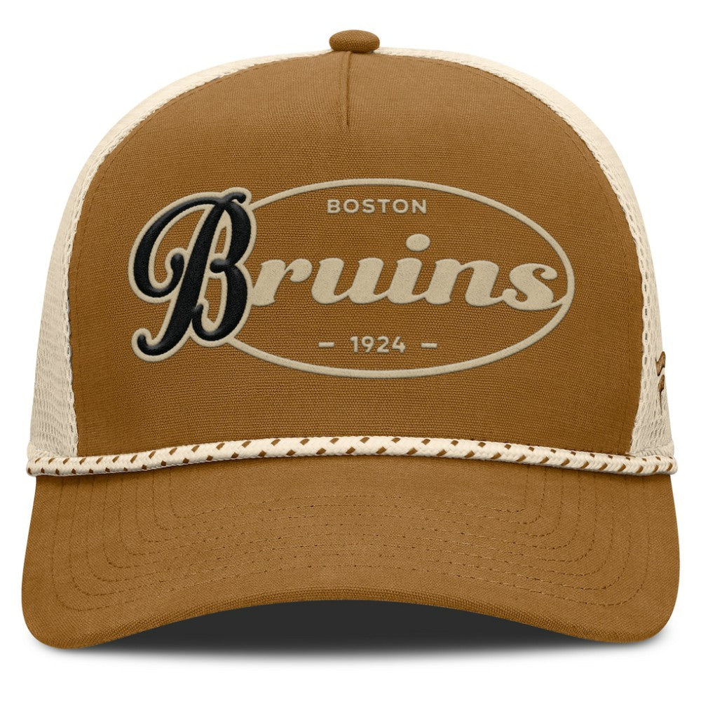 Boston Bruins Fanatics Heritage Fetch A-Frame Trucker Adjustable Hat - Brown/Cream - NHL 202777706