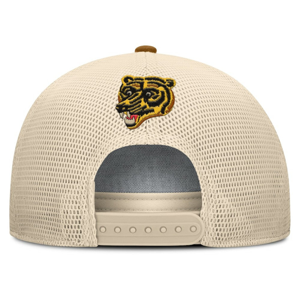 Boston Bruins Fanatics Heritage Fetch A-Frame Trucker Adjustable Hat - Brown/Cream - NHL 202777706