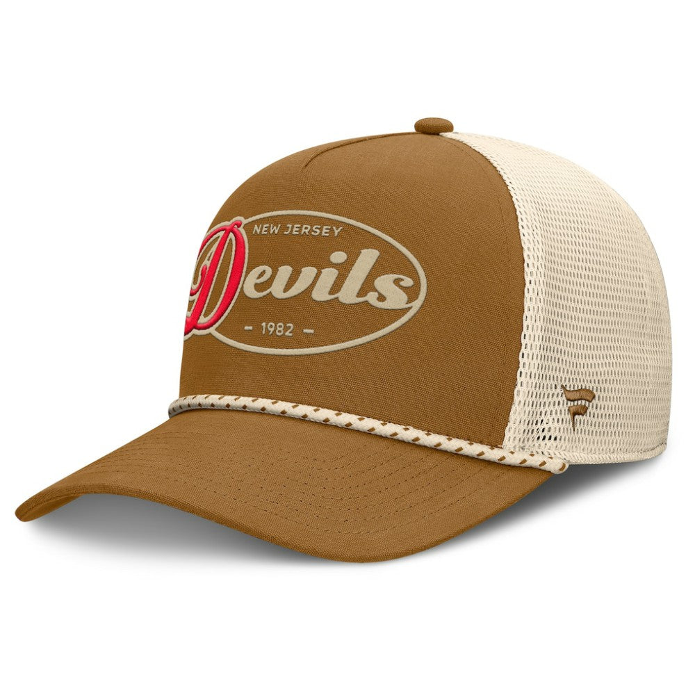 New Jersey Devils Fanatics Heritage Fetch A-Frame Trucker Adjustable Hat - Brown/Cream - NHL 202777710