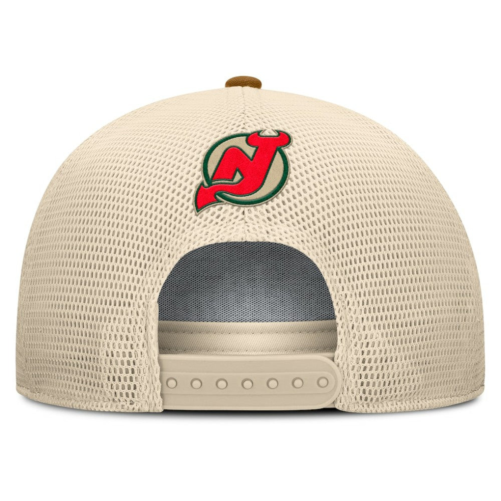 New Jersey Devils Fanatics Heritage Fetch A-Frame Trucker Adjustable Hat - Brown/Cream - NHL 202777710