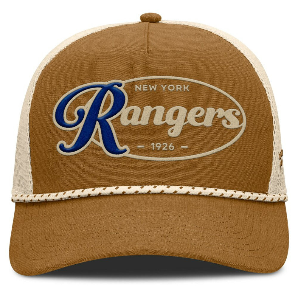 New York Rangers Fanatics Heritage Fetch A-Frame Trucker Adjustable Hat - Brown/Cream - NHL 202777711