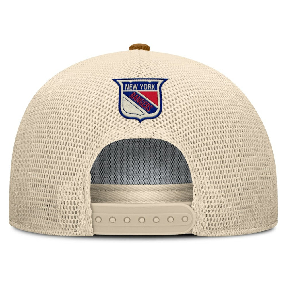 New York Rangers Fanatics Heritage Fetch A-Frame Trucker Adjustable Hat - Brown/Cream - NHL 202777711