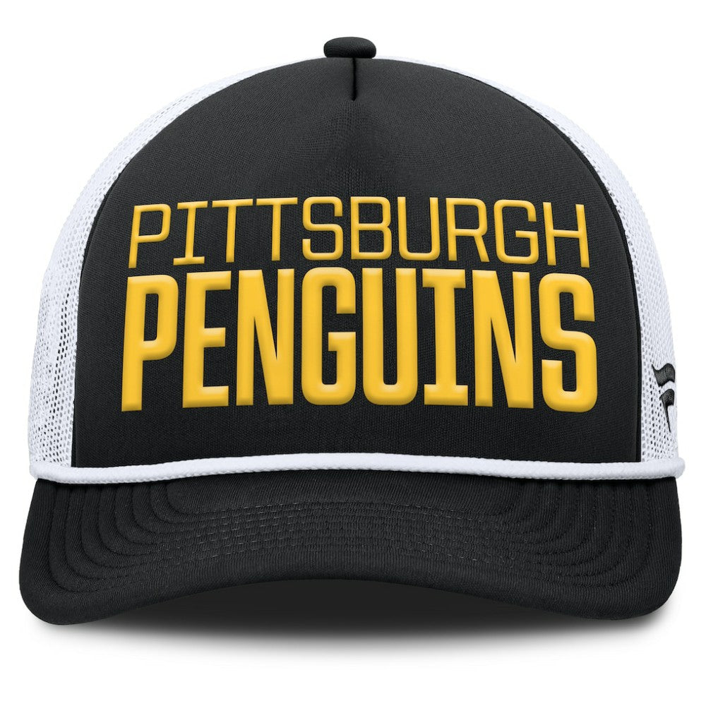 Pittsburgh Penguins Fanatics Heritage Dutch A-Frame Trucker Adjustable Hat - Black/White - NHL 202777750
