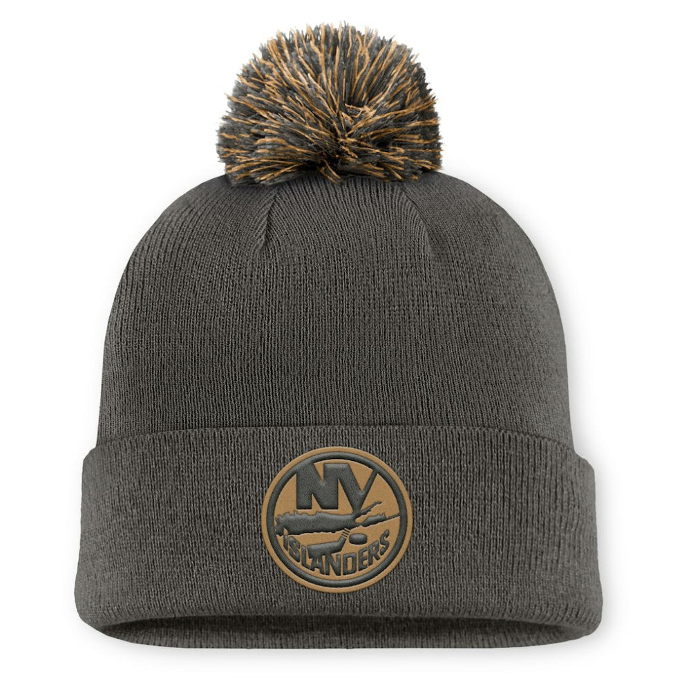 New York Islanders Fanatics Authentic Pro Military Appreciation Cuffed Knit Hat with Pom - Charcoal - NHL 202777898
