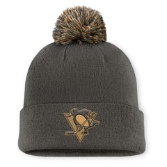 Pittsburgh Penguins Fanatics Authentic Pro Military Appreciation Cuffed Knit Hat with Pom - Charcoal - NHL 202777901