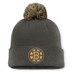 Boston Bruins Fanatics Authentic Pro Military Appreciation Cuffed Knit Hat with Pom - Charcoal - NHL 202777904