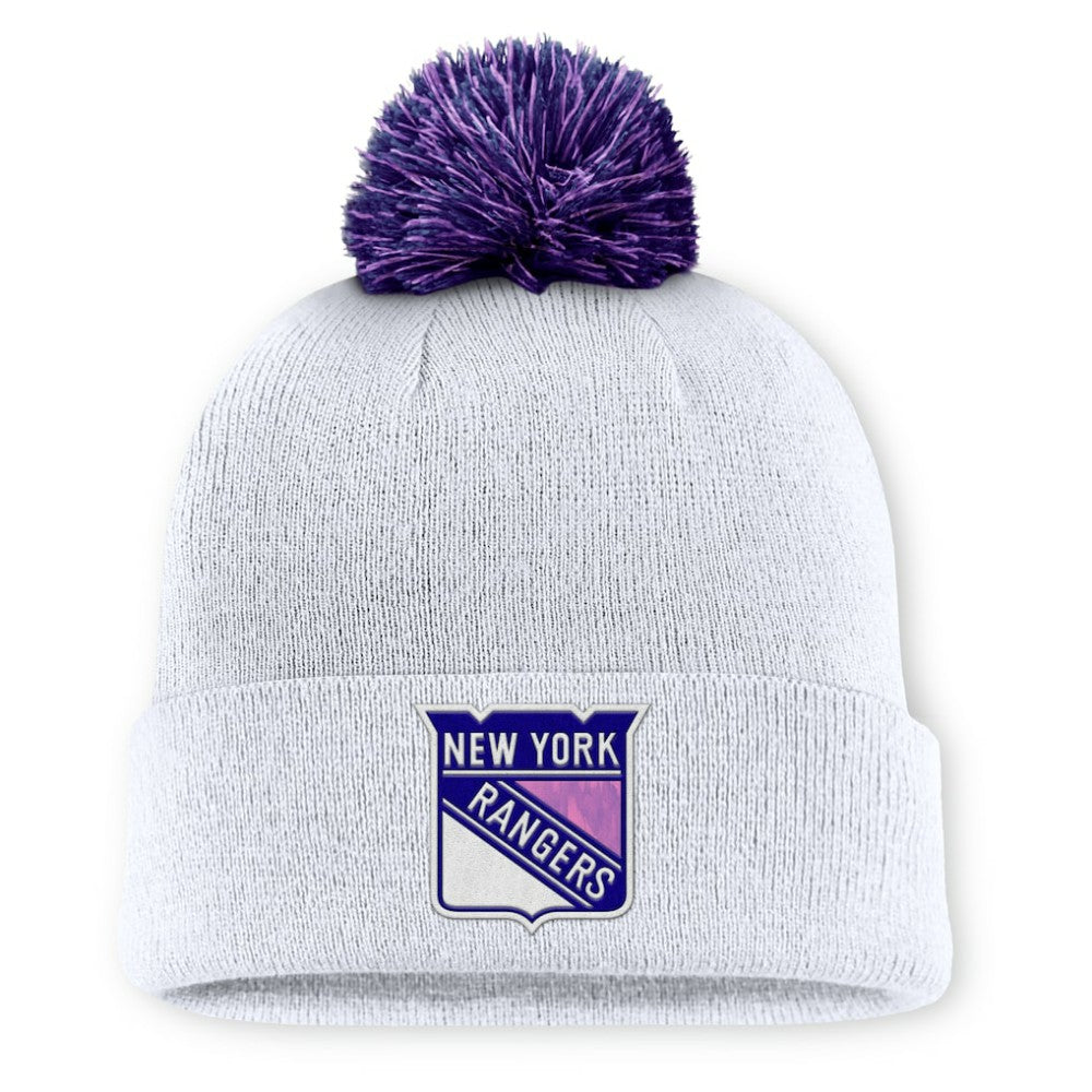 New York Rangers Fanatics Authentic Pro Hockey Fights Cancer Cuffed Knit Hat with Pom - White - NHL 202777934
