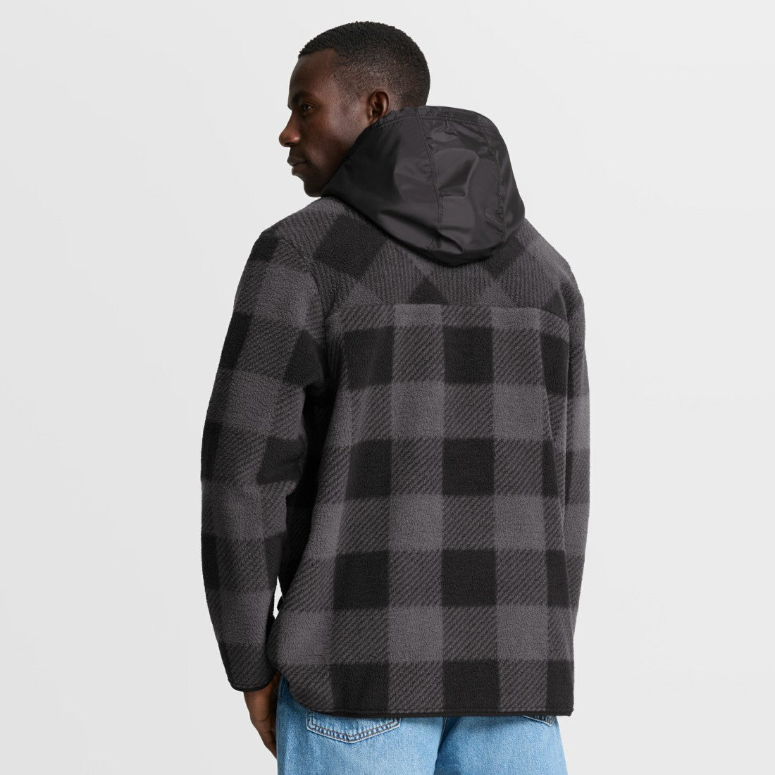 Fanatics New York Jets Elements Plaid Polar Fleece Quarter-Zip Hoodie Black