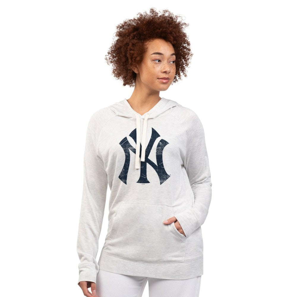 New York Yankees G-III 4Her by Carl Banks Women's Pregame Pullover Hoodie - Oatmeal - MLB Sale